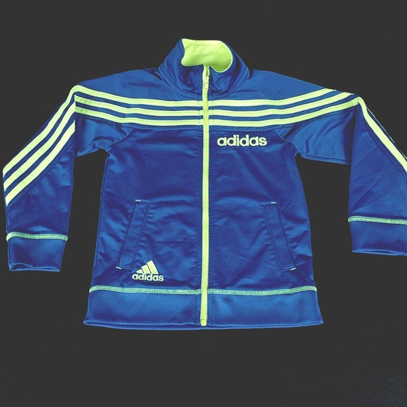 adidas Other - Adidas Kids Jacket Sz 5 Blue/Neon Yellow Stripe
